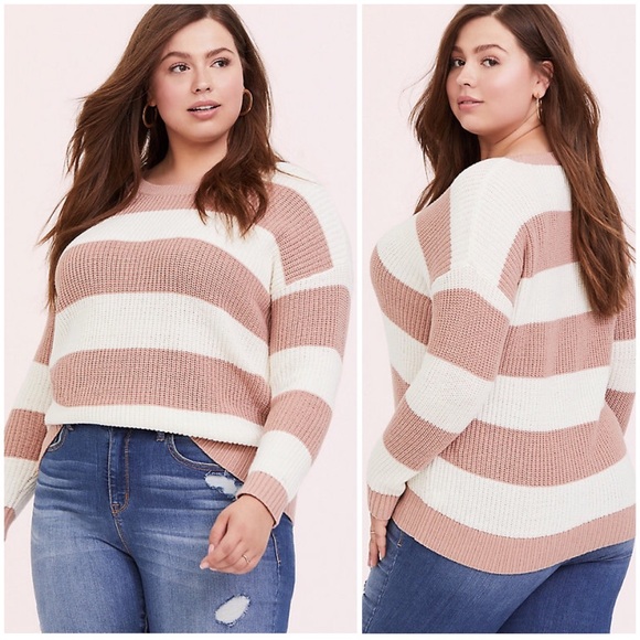 torrid Sweaters - Torrid Blush Pink Stripe Rib Pullover Sweater 1X